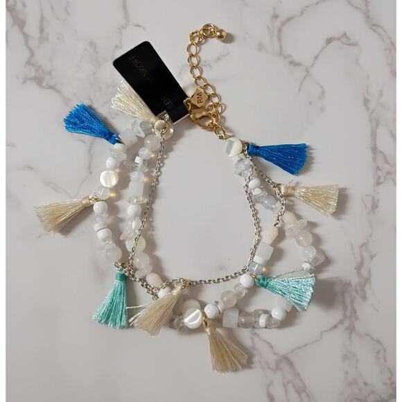 NEW Rebecca Minkoff Layered White & Turquoise Boho Bracelet - Picture 1 of 3